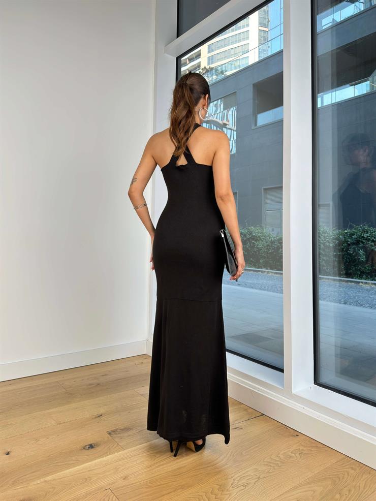 Kolsuz Triko Felekki Kadın Siyah Elbise 25K029