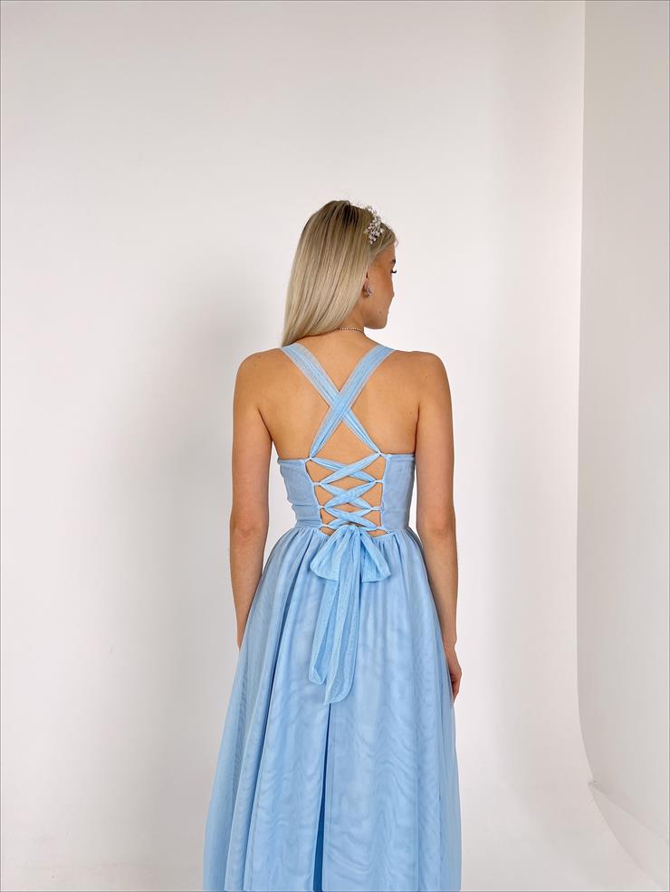 Arkadan Bağlamalı Kalın Askı Eteği Tül Felimo Kadın Bebe Mavisi Elbise 23Y000159