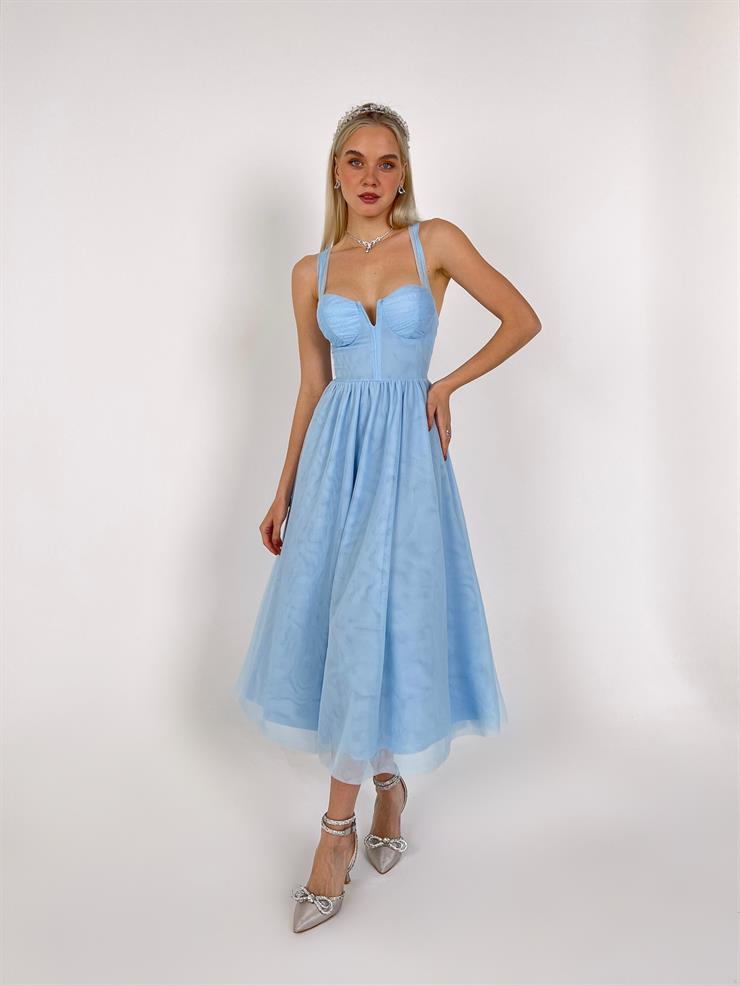 Arkadan Bağlamalı Kalın Askı Eteği Tül Felimo Kadın Bebe Mavisi Elbise 23Y000159