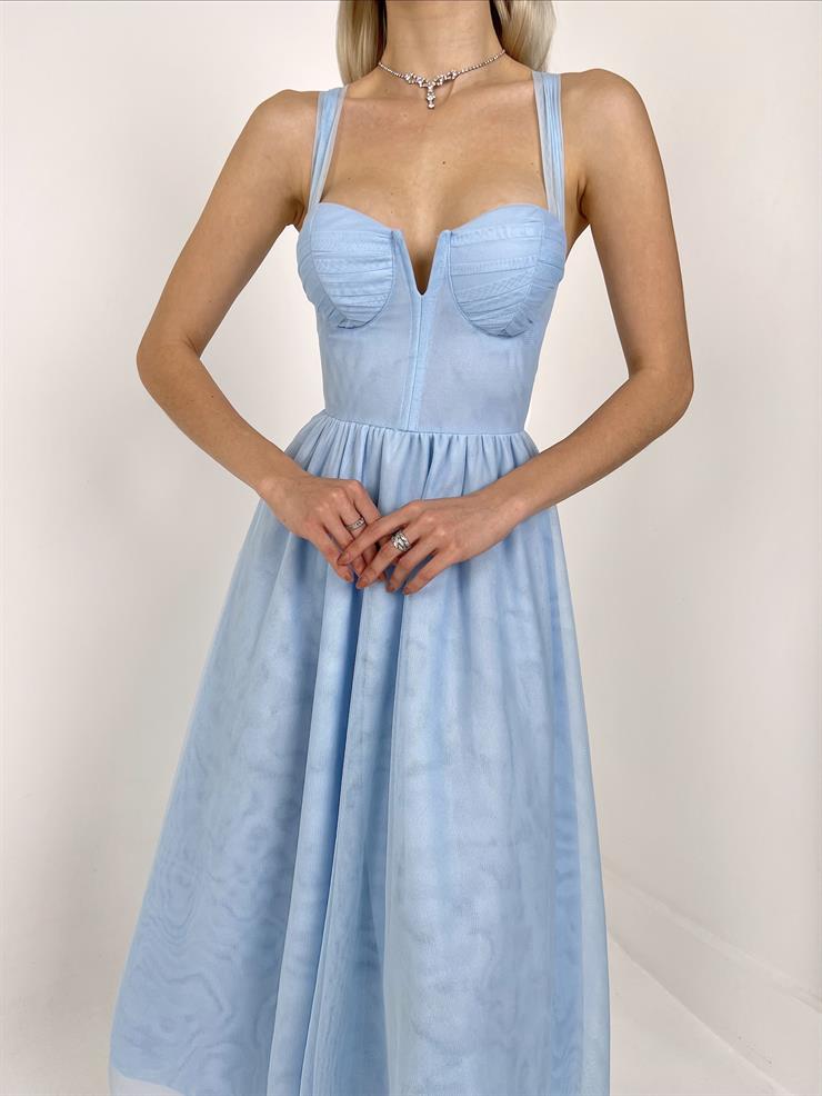 Arkadan Bağlamalı Kalın Askı Eteği Tül Felimo Kadın Bebe Mavisi Elbise 23Y000159