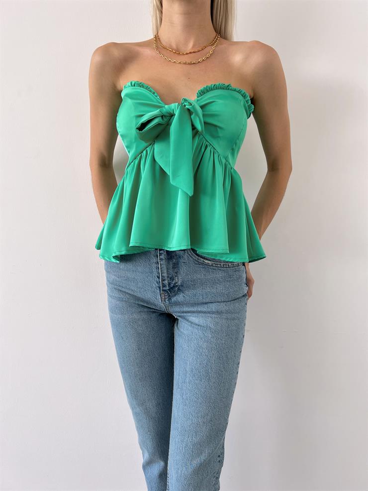 Straplez Önü Fiyonk Detaylı Felipe Kadın Yeşil Bluz 23Y000508