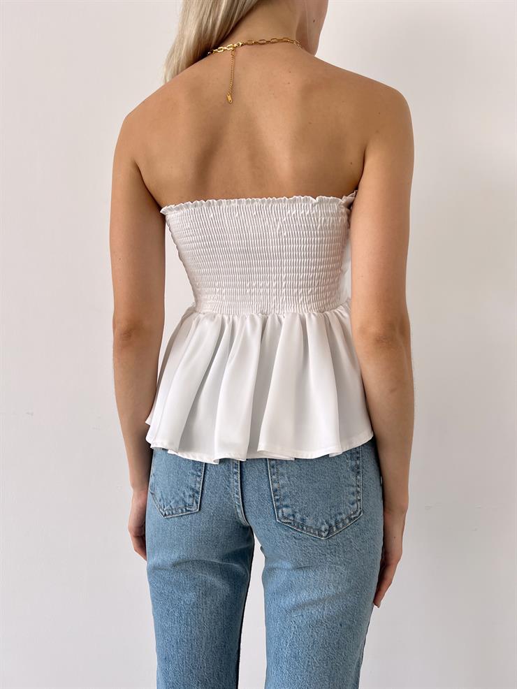 Straplez Önü Fiyonk Detaylı Felipe Kadın Beyaz Bluz 23Y000508