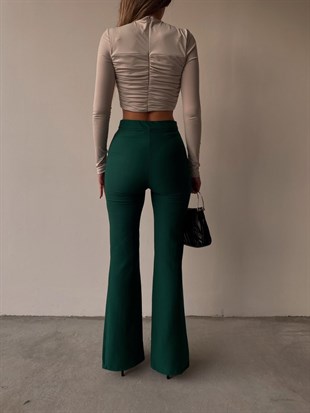 Omuz Drapeli Arka Fermuarlı Kadın Gri Crop Bluz 22K000269