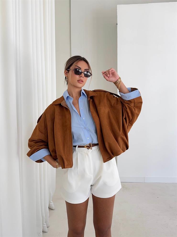 Fermuarlı Geniş Yaka Kalmen Taba Kadın Mont 26K081