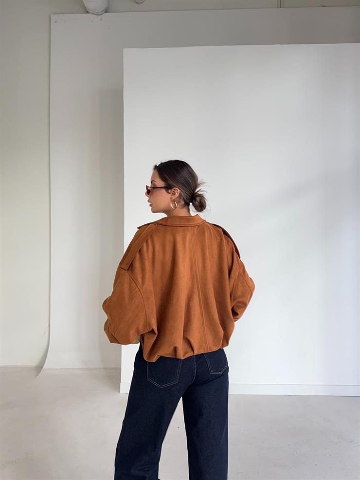 Fermuarlı Geniş Yaka Kalmen Taba Kadın Mont 26K081