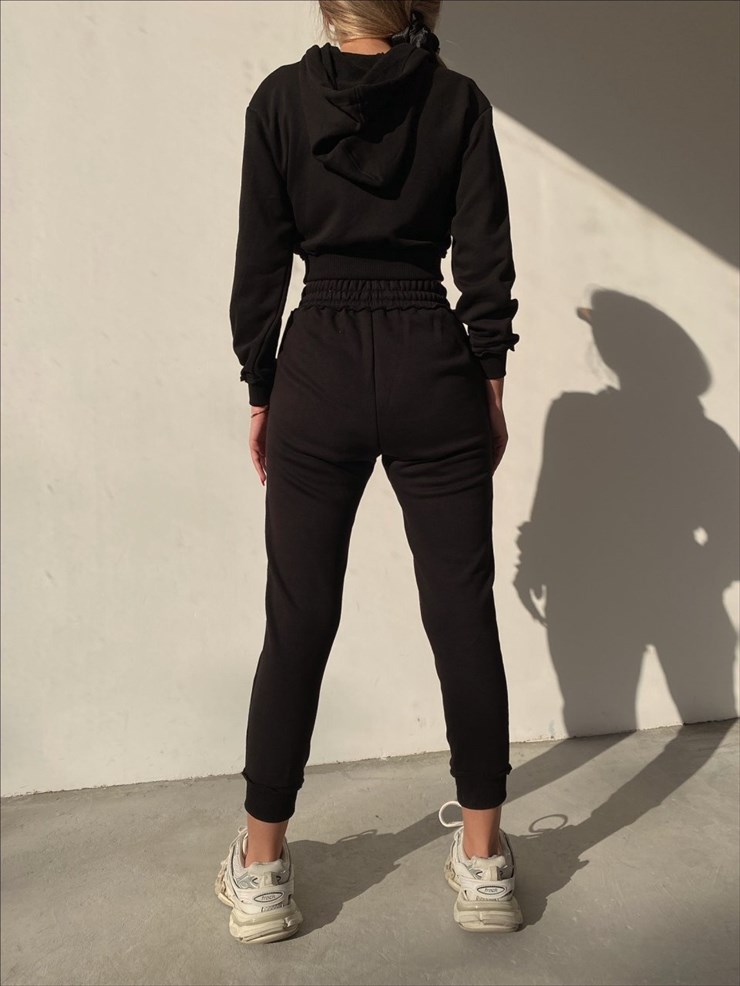 Fermuarlı Kısa Sweat Lastikli Alt Elaine Kadın Siyah İkili Eşofman Takım 22K000260