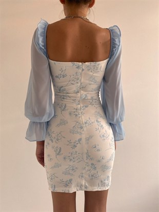 Kolları Şifon Önden Düğme Detay Drapeli Fiona Kadın Mavi Elbise 22K000074