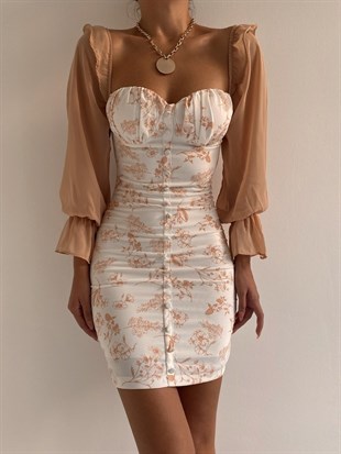 Kolları Şifon Önden Düğme Detay Drapeli Fiona Kadın Turuncu Elbise 22K000074