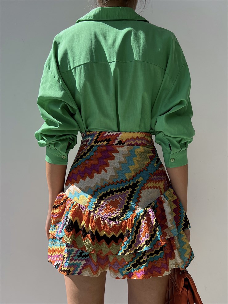 Fırfırlı Etnik Desen Karla Kadın Turuncu Şort Etek 22Y000301