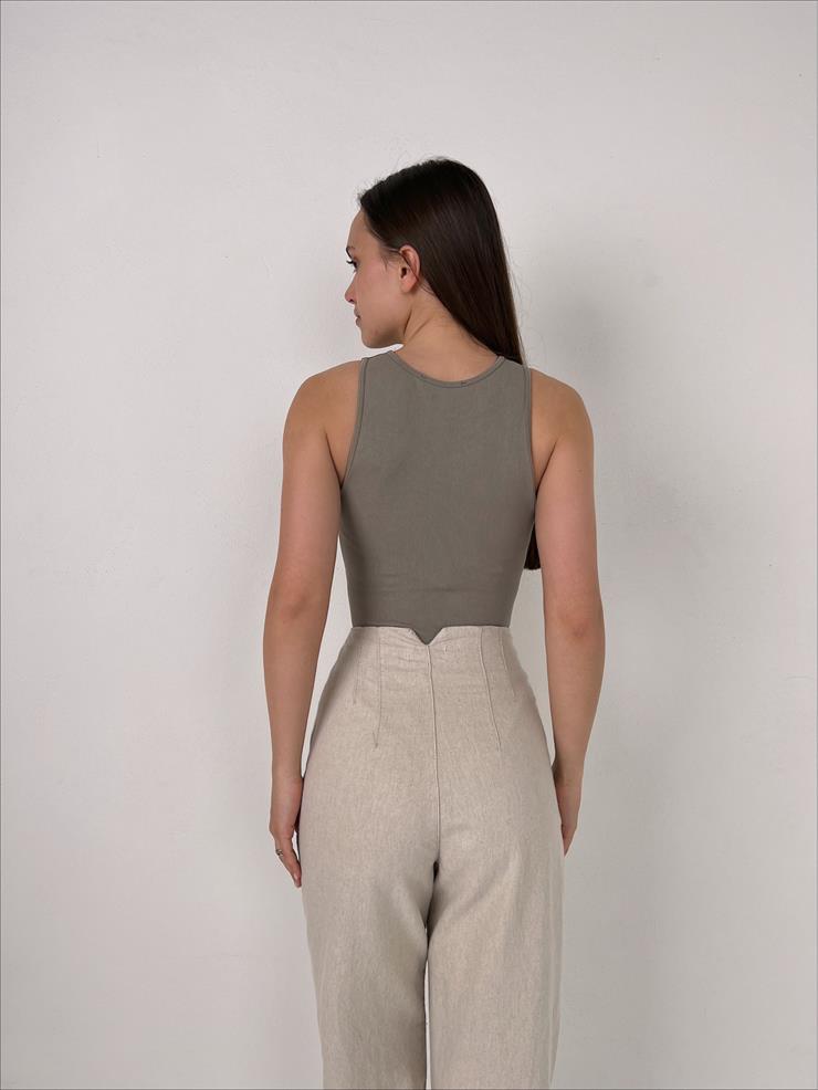 Kalın Askı Fitilli Çıtçıtlı Kadın Vizon Bodysuit 23Y000073