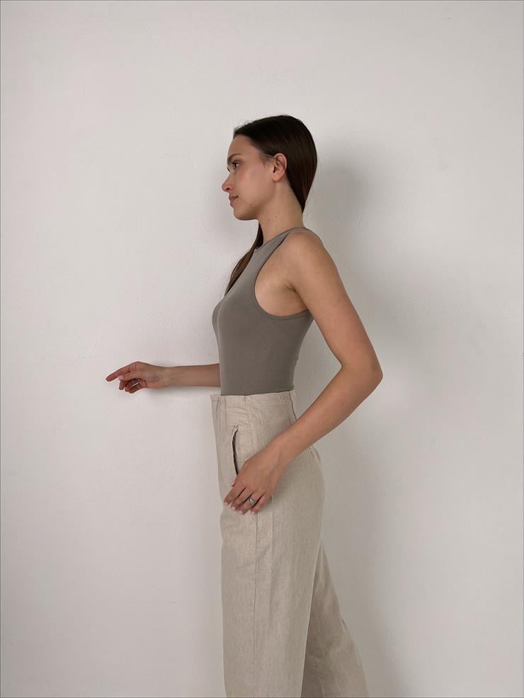 Kalın Askı Fitilli Çıtçıtlı Kadın Vizon Bodysuit 23Y000073