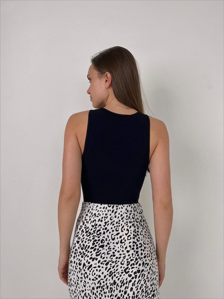 Kalın Askı Fitilli Çıtçıtlı Kadın Siyah Bodysuit 23Y000073