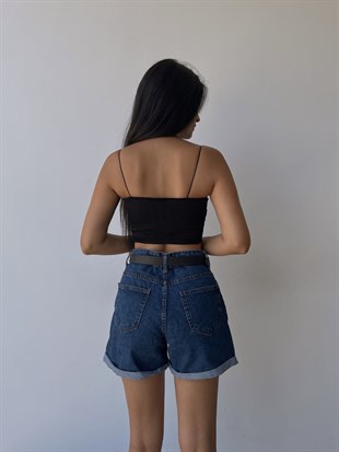 Fitilli İp Askılı Kadın Siyah Bluz 22K000550