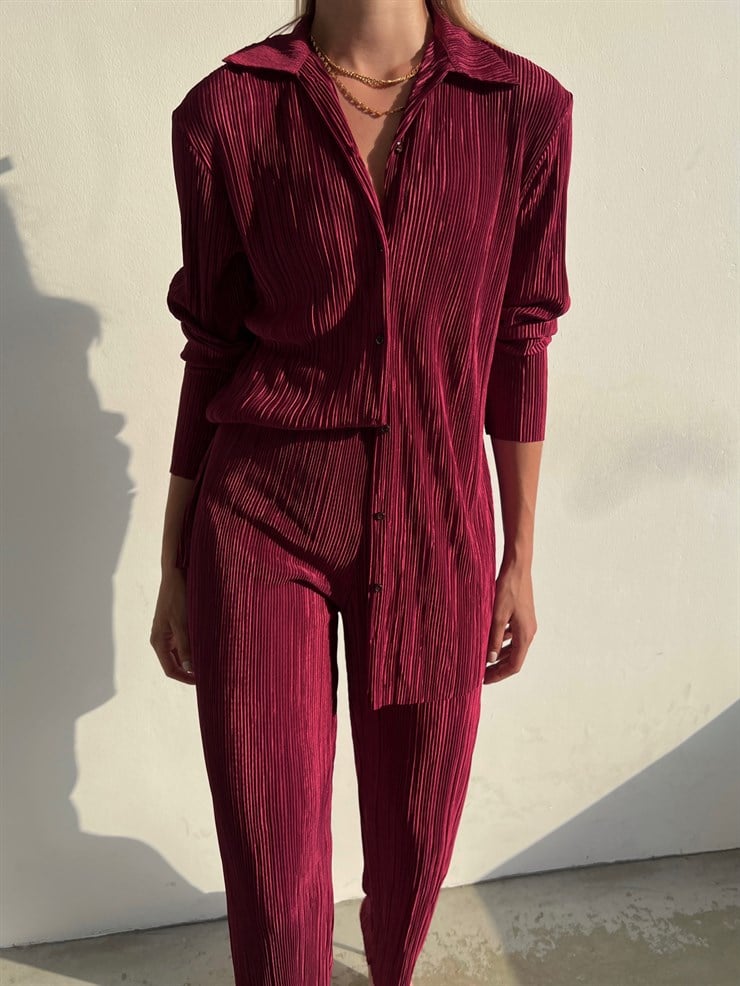 Fitilli Piliseli Kumaş Tatiana Kadın Bordo İkili Takım 22Y000295