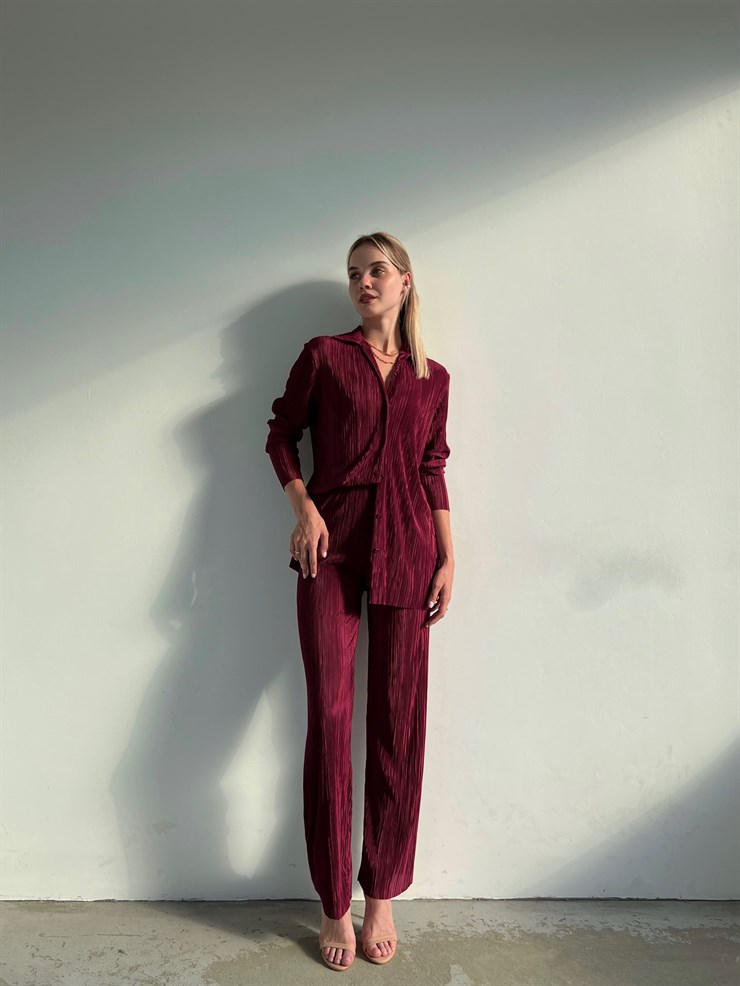 Fitilli Piliseli Kumaş Tatiana Kadın Bordo İkili Takım 22Y000295