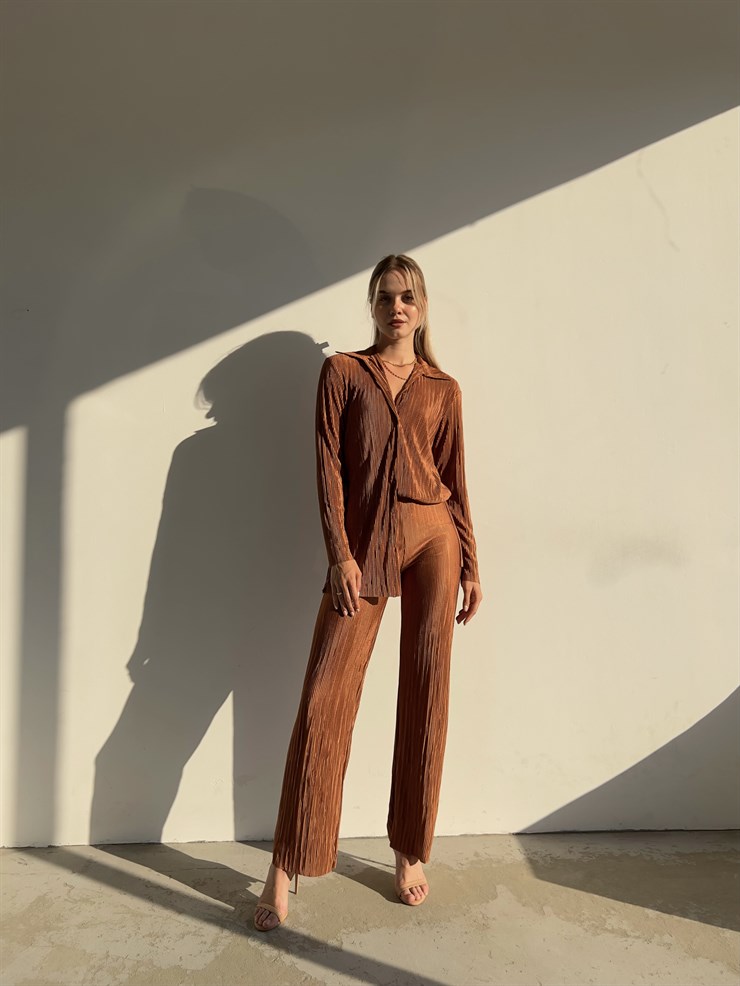 Fitilli Piliseli Kumaş Tatiana Kadın Kahverengi İkili Takım 22Y000295