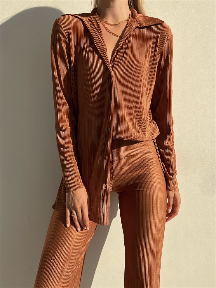 Fitilli Piliseli Kumaş Tatiana Kadın Kahverengi İkili Takım 22Y000295