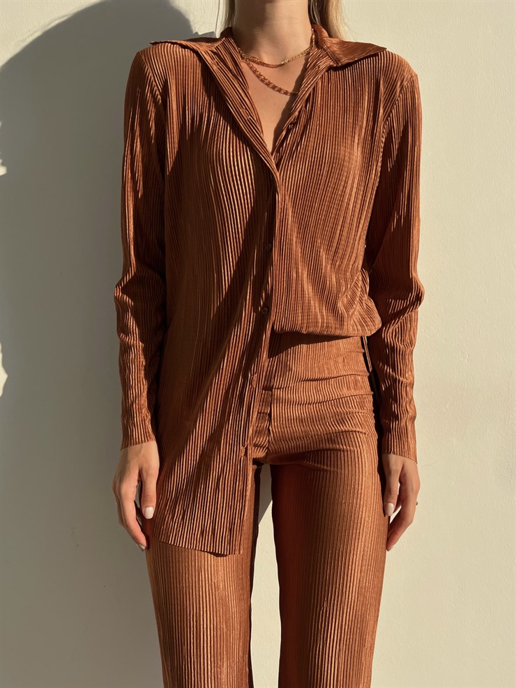 Fitilli Piliseli Kumaş Tatiana Kadın Kahverengi İkili Takım 22Y000295