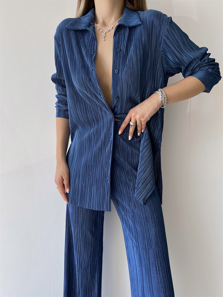 Fitilli Piliseli Kumaş Tatiana Kadın Lacivert İkili Takım 22Y000295