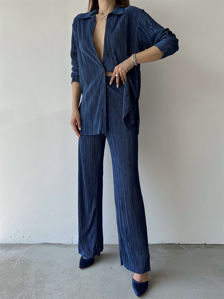 Fitilli Piliseli Kumaş Tatiana Kadın Lacivert İkili Takım 22Y000295