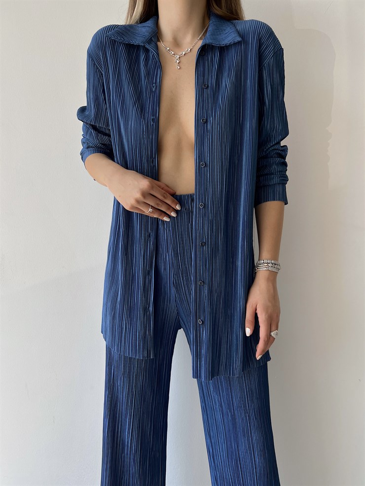 Fitilli Piliseli Kumaş Tatiana Kadın Lacivert İkili Takım 22Y000295