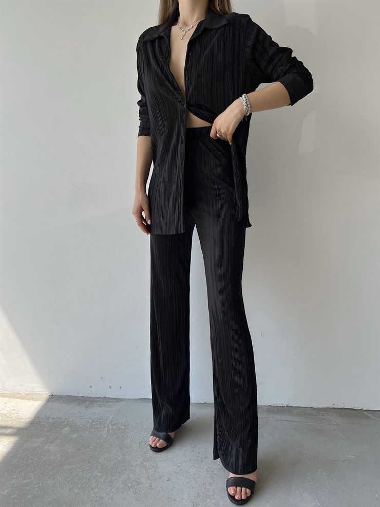 Fitilli Piliseli Kumaş Tatiana Kadın Siyah İkili Takım 22Y000295