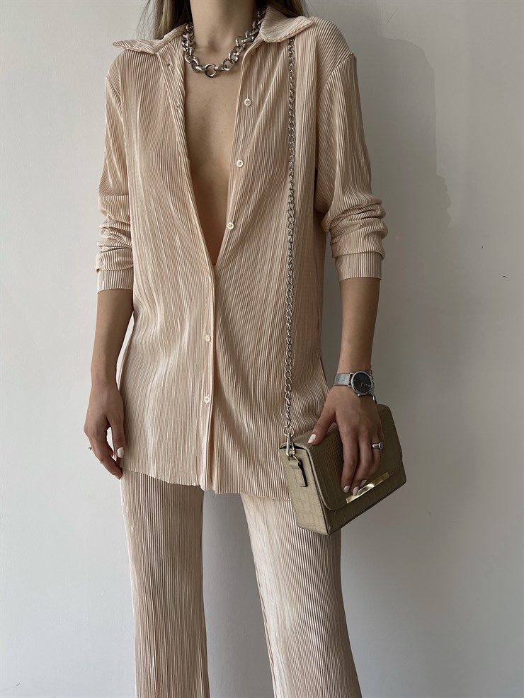 Fitilli Piliseli Kumaş Tatiana Kadın Taş Renk İkili Takım 22Y000295