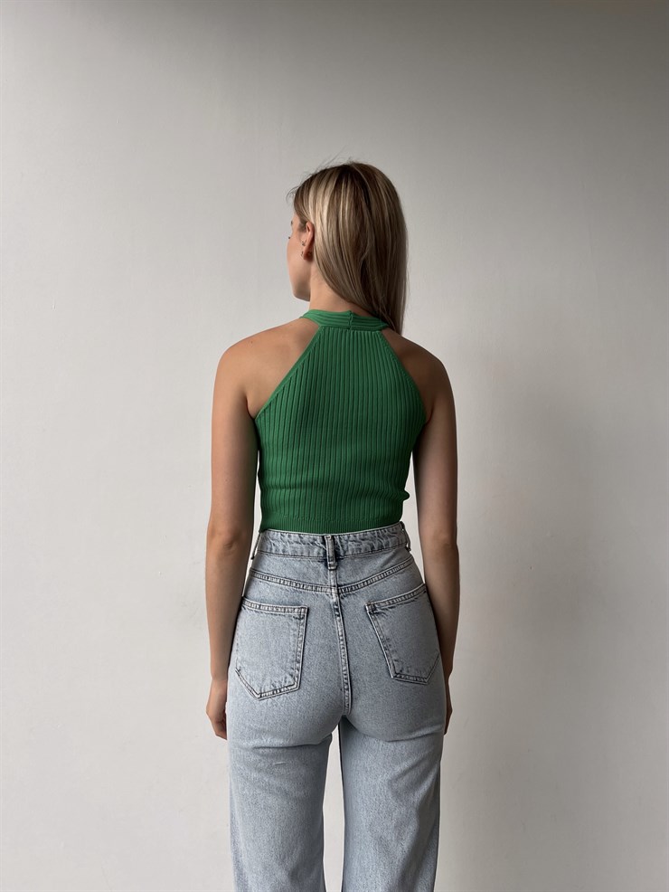 Fitilli Yaka Ve Etek Kısmı Pencere Detay Kayla Kadın Yeşil Triko Atlet 22Y000312