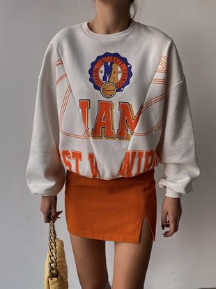 Bisiklet Yaka Florida Baskılı Kadın Ekru Sweat 22K000209