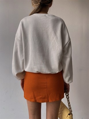 Bisiklet Yaka Florida Baskılı Kadın Ekru Sweat 22K000209