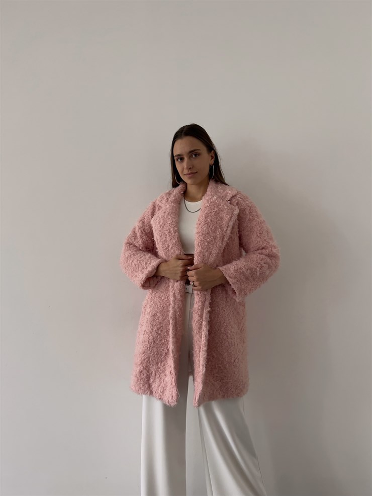 Yanları Cepli Florus Kadın Pudra Peluş Kaban 23K000229