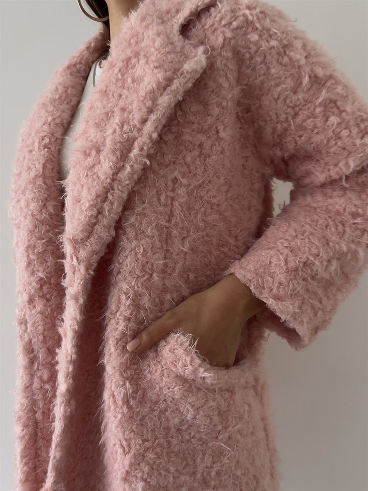 Yanları Cepli Florus Kadın Pudra Peluş Kaban 23K000229