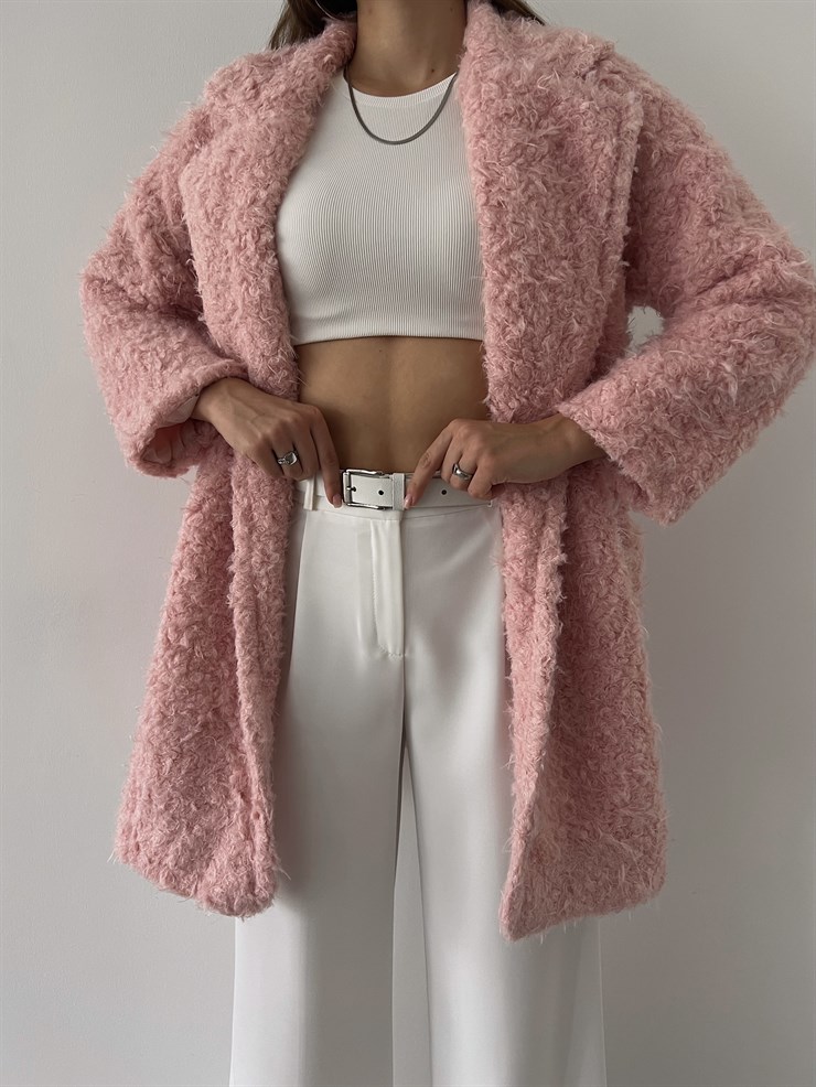 Yanları Cepli Florus Kadın Pudra Peluş Kaban 23K000229