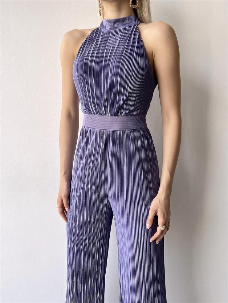 Kolsuz Yarım Boğazlı Fitilli Fold Kadın Mor Tulum 23Y000219