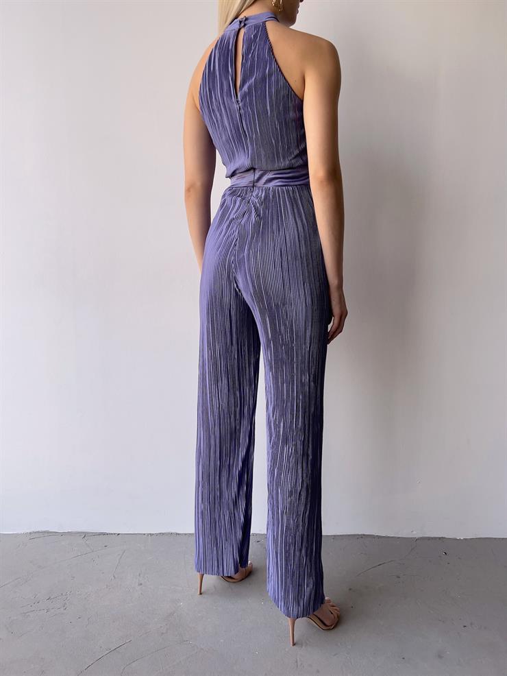 Kolsuz Yarım Boğazlı Fitilli Fold Kadın Mor Tulum 23Y000219