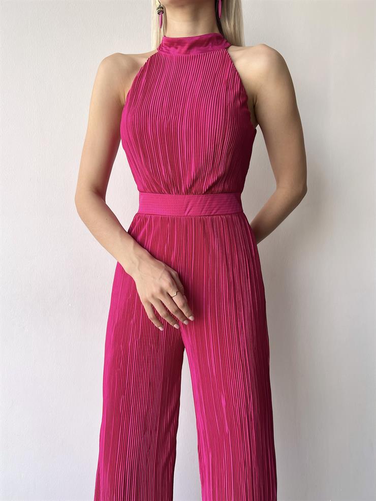 Kolsuz Yarım Boğazlı Fitilli Fold Kadın Fuşya Tulum 23Y000219