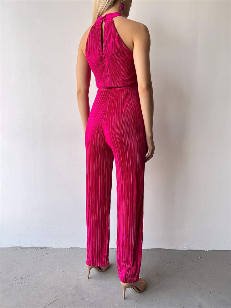 Kolsuz Yarım Boğazlı Fitilli Fold Kadın Fuşya Tulum 23Y000219