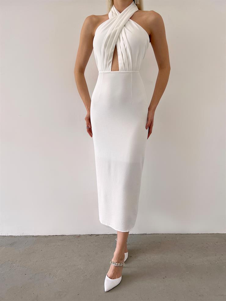 Neckline Cross Cut Backless Frankie Womens White Dress 23Y000266