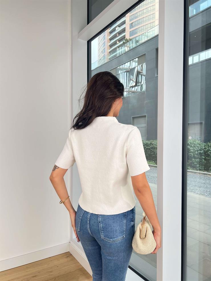 Önü Düğme Kapamalı Kısa Kol Franti Ekru Kadın Örme Hırka 25K130