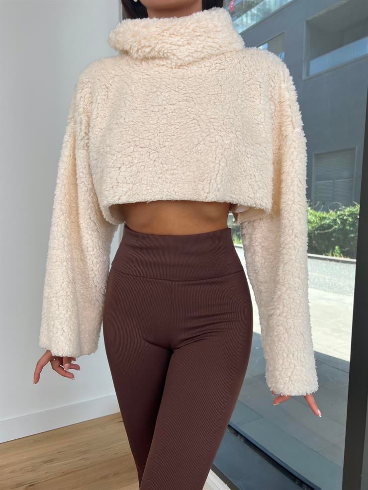 Boğazlı Peluş Frio Kadın Ekru Kazak 24k000168