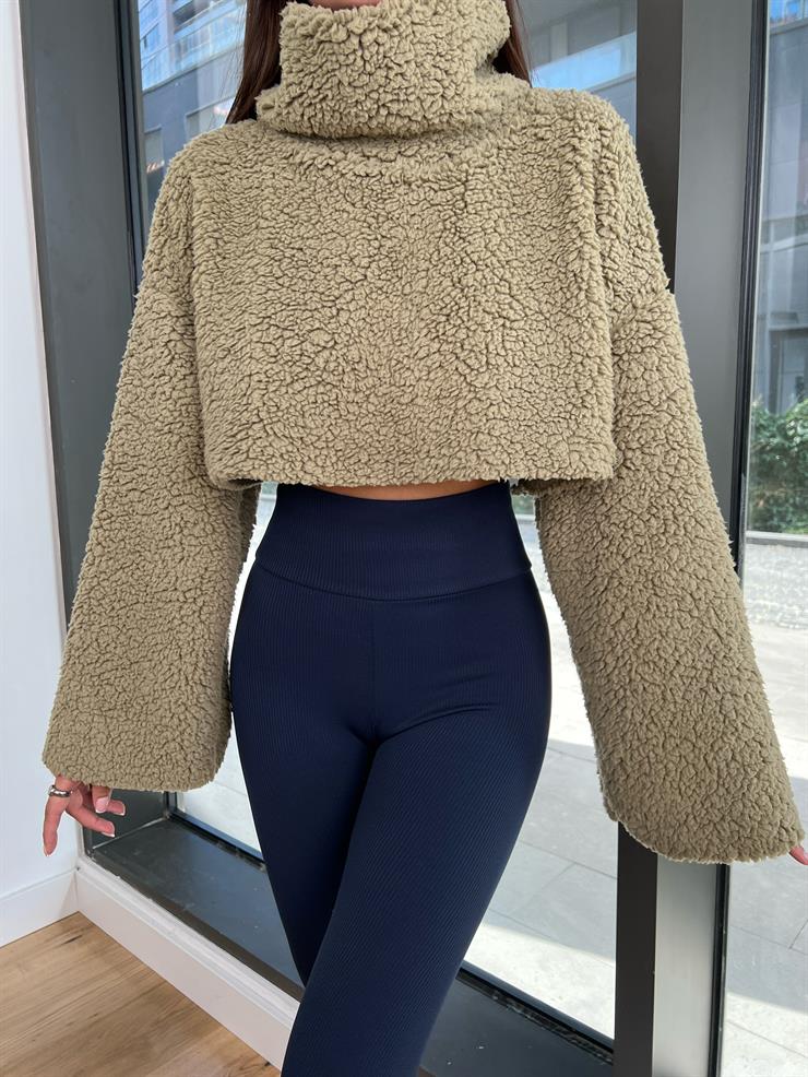 Boğazlı Peluş Frio Kadın Haki Kazak 24k000168