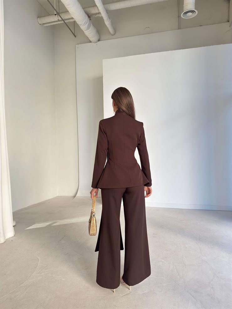 Kuşaklı Belden Oturtmalı Kruvaze Kesim Galvin Kahve Kadın İkili Takım 26K243