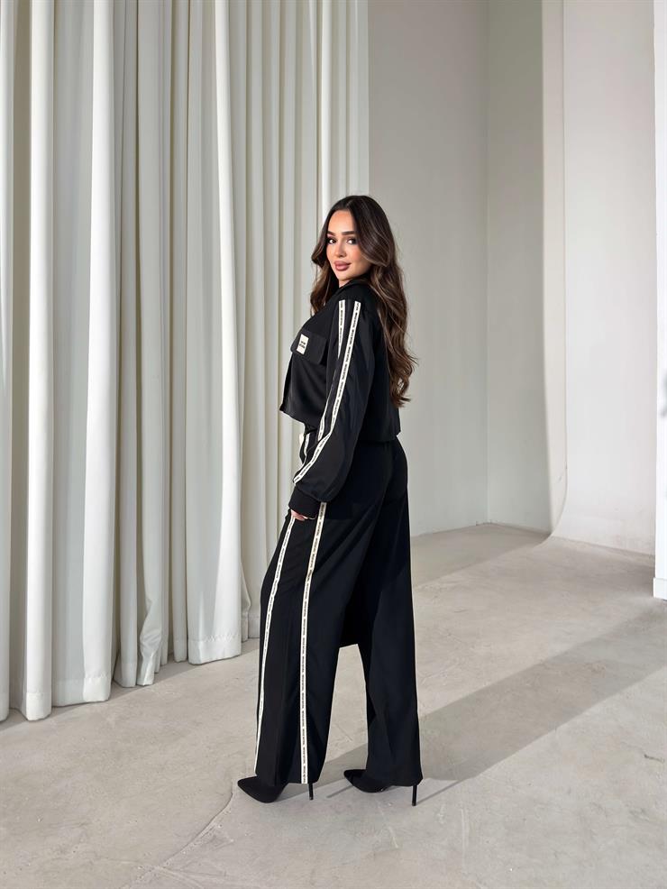 Cepli Yazı Detaylı Garnili Siyah Kadın İkili Takım 26K405