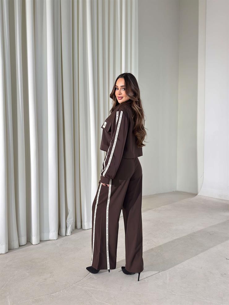 Cepli Yazı Detaylı Garnili Kahve Kadın İkili Takım 26K405