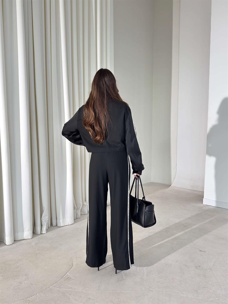 Cepli Yazı Detaylı Garnili Siyah Kadın İkili Takım 26K405