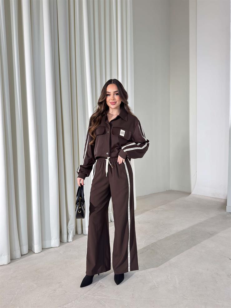 Cepli Yazı Detaylı Garnili Kahve Kadın İkili Takım 26K405