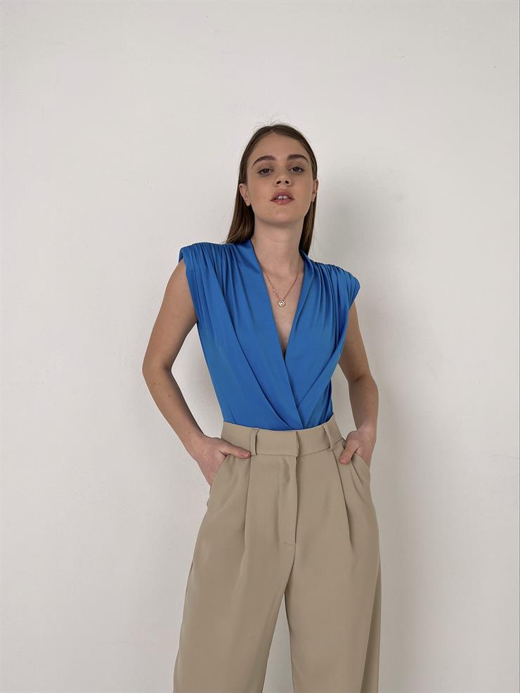 Vatkalı Kolsuz Kruvaze Garrison Kadın Mavi Bodysuit 22Y000066