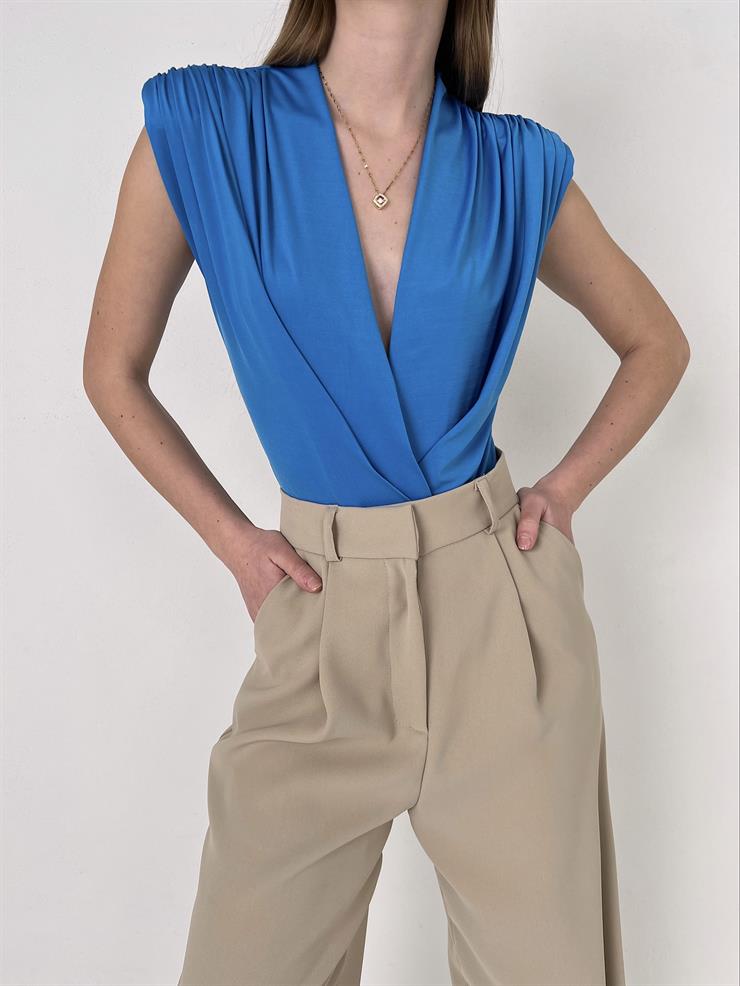 Vatkalı Kolsuz Kruvaze Garrison Kadın Mavi Bodysuit 22Y000066