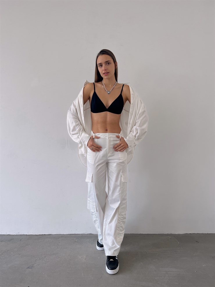 Yanları Cepli Geniş Paça Gekas Kadın Ekru Pantolon 23K000254