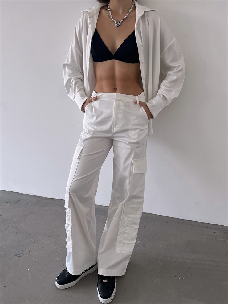 Yanları Cepli Geniş Paça Gekas Kadın Ekru Pantolon 23K000254